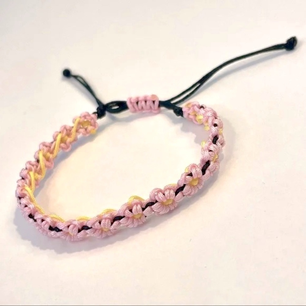 Handmade Peach Blossom Pink Floral Chinese Adjustable Bracelet Black Gift Asian